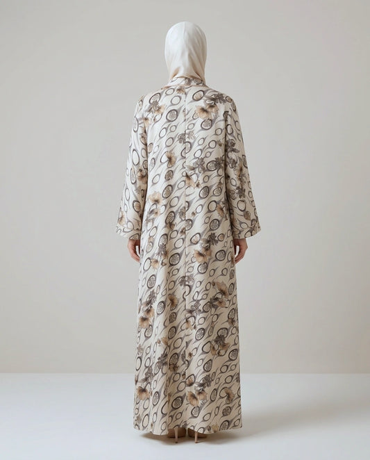 Imported Foil Print Abaya - Front Open