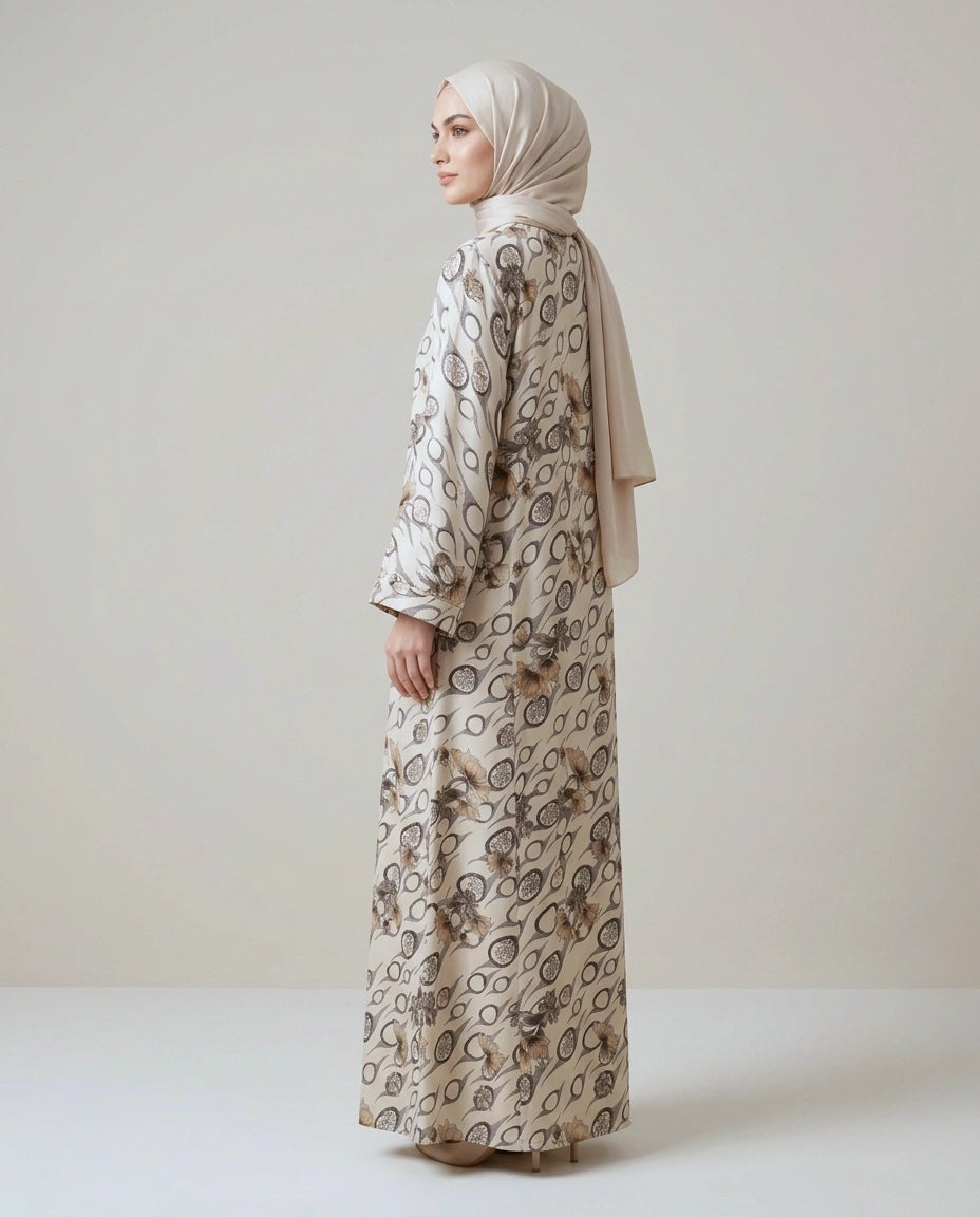 Imported Foil Print Abaya - Front Open