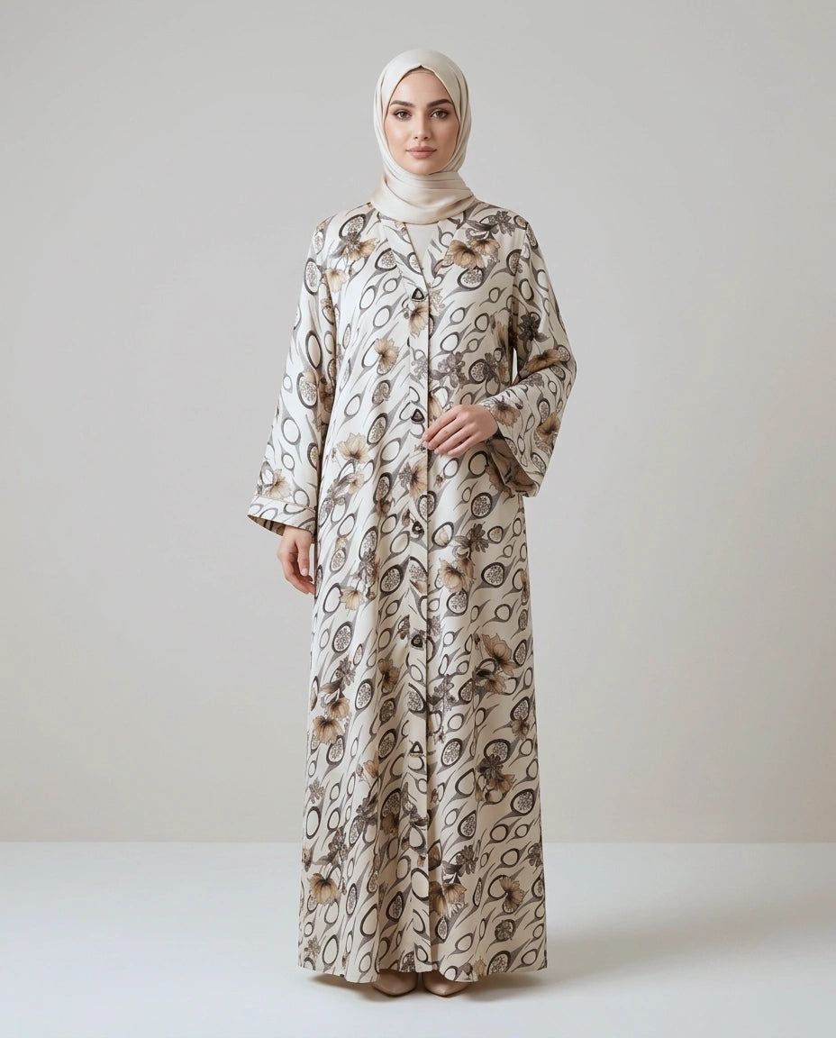 Imported Foil Print Abaya - Front Open