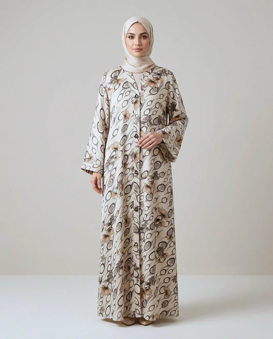 Imported Foil Print Abaya - Front Open