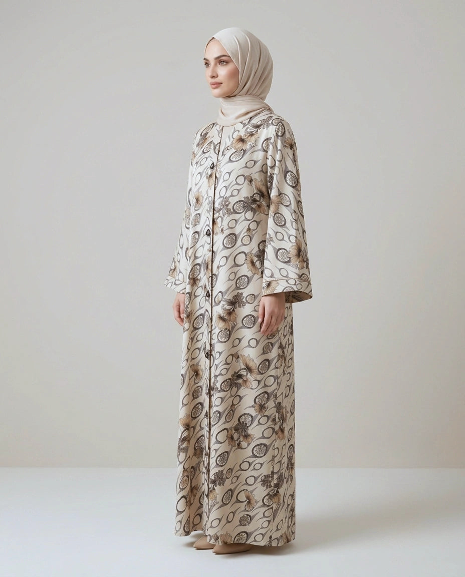 Imported Foil Print Abaya - Front Open