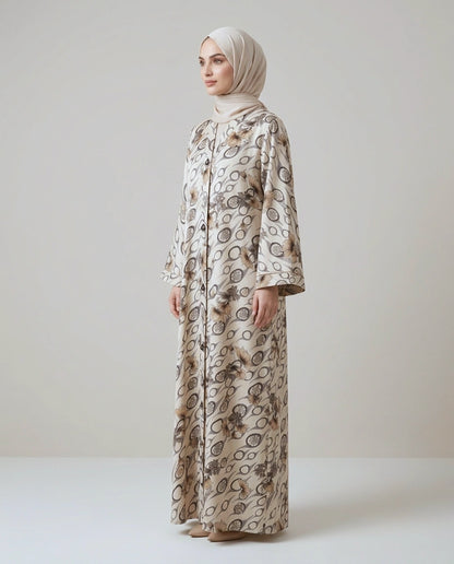 Imported Foil Print Abaya - Front Open