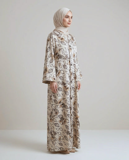Imported Foil Print Abaya - Front Open