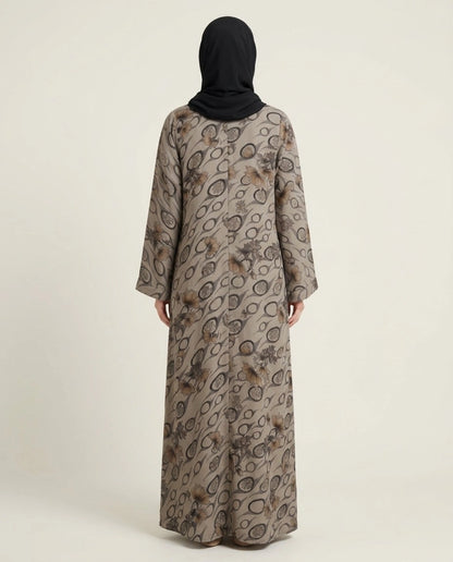 Imported Foil Print Self-Design Abaya - Front Open