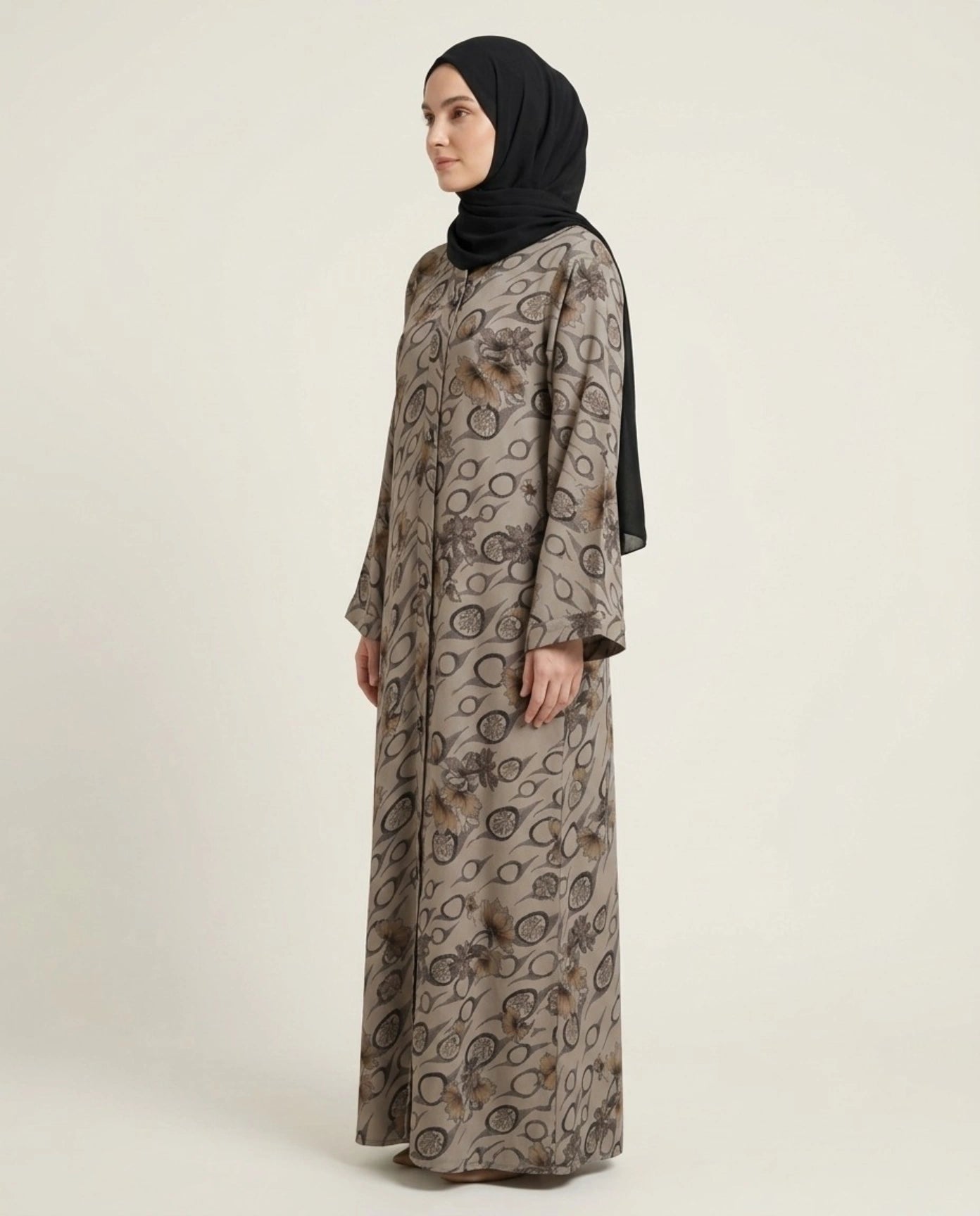 Imported Foil Print Self-Design Abaya - Front Open