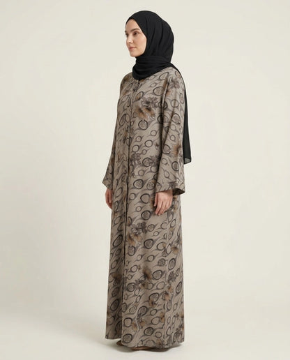 Imported Foil Print Self-Design Abaya - Front Open