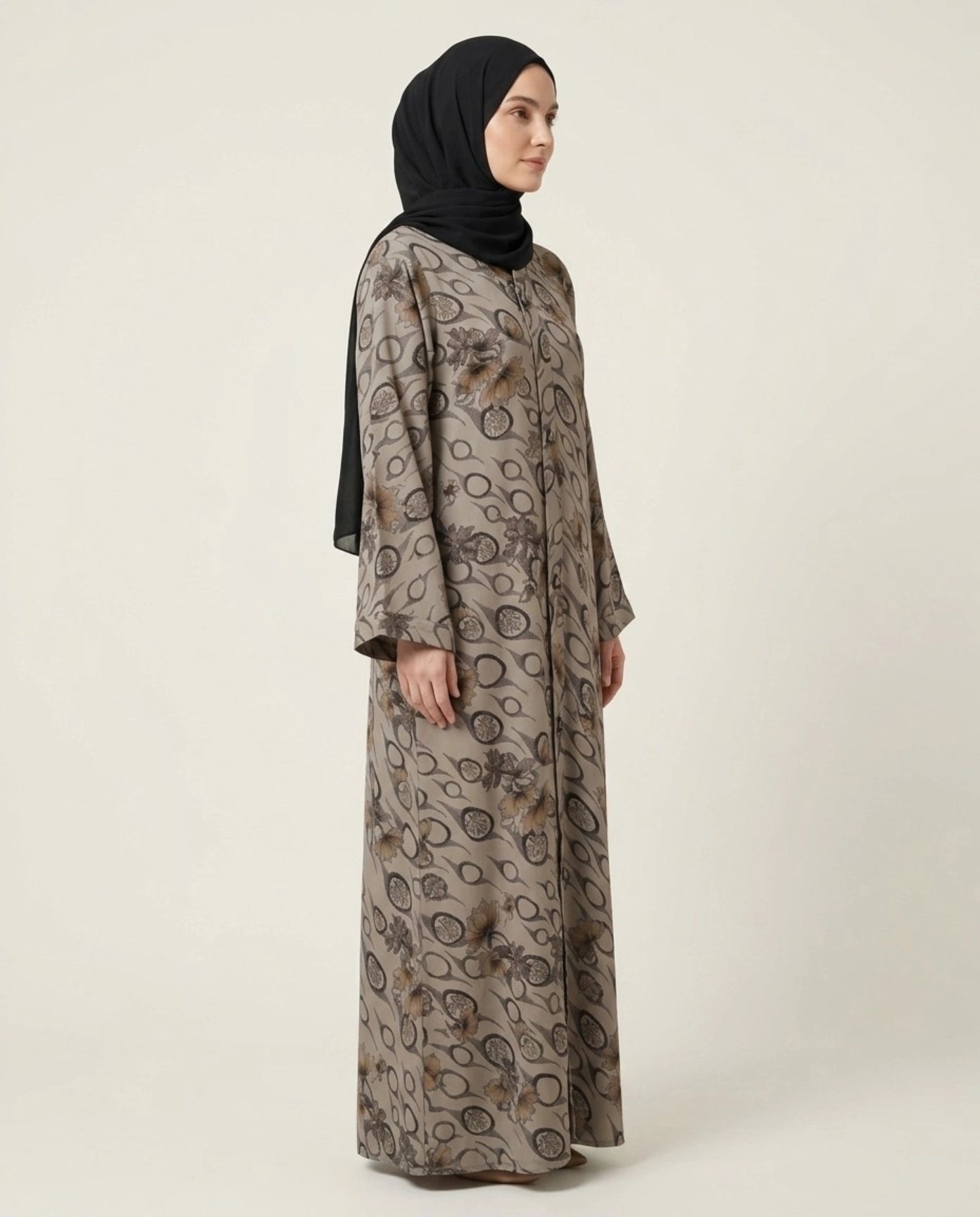 Imported Foil Print Self-Design Abaya - Front Open