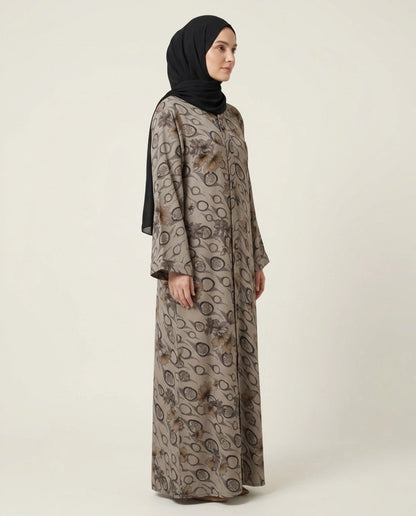Imported Foil Print Self-Design Abaya - Front Open