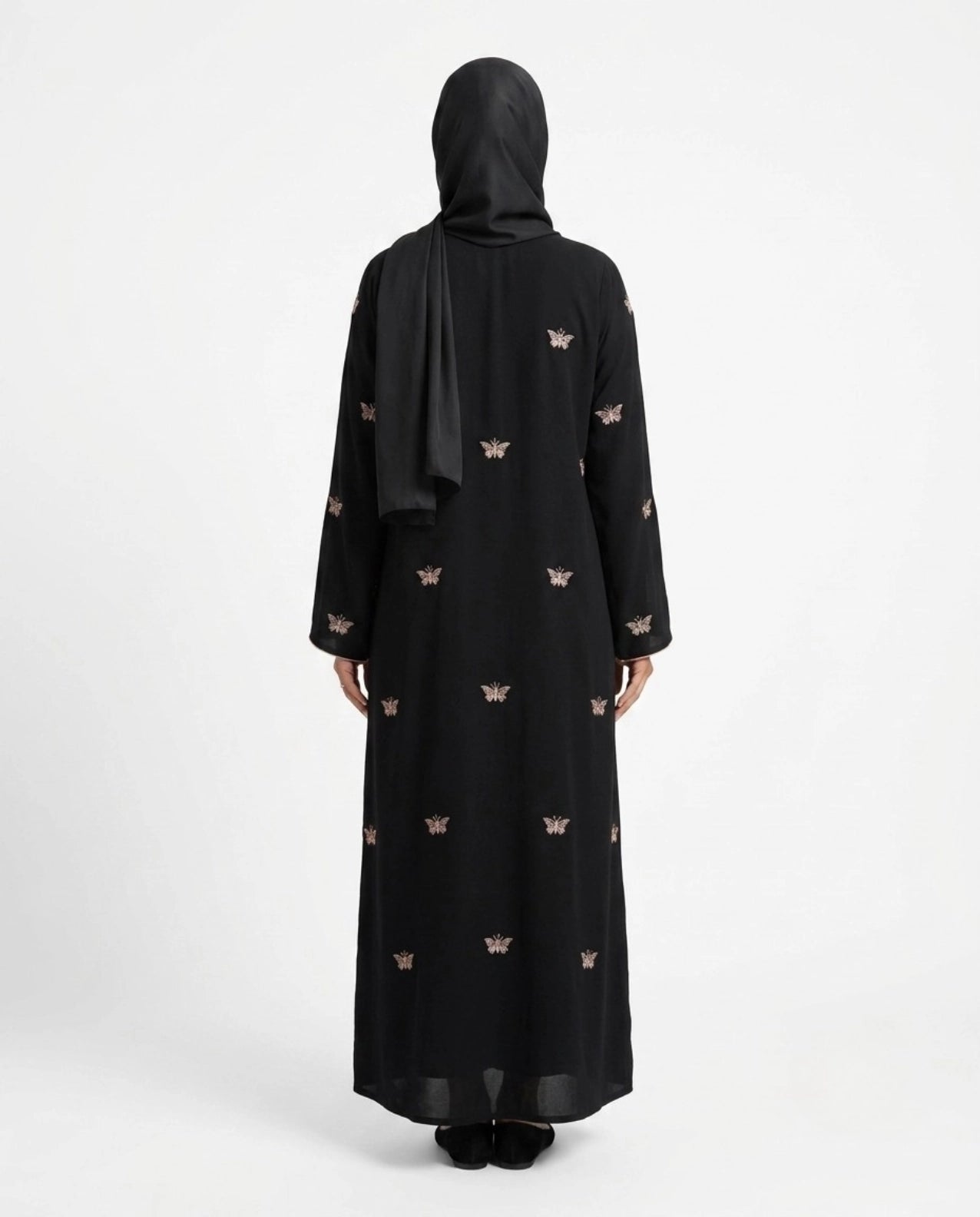 Black Butterfly Abaya with Golden Thread