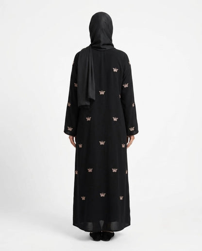 Black Butterfly Abaya with Golden Thread