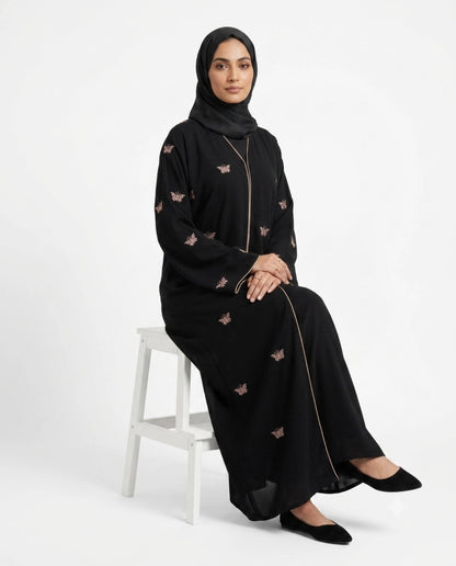 Black Butterfly Abaya with Golden Thread