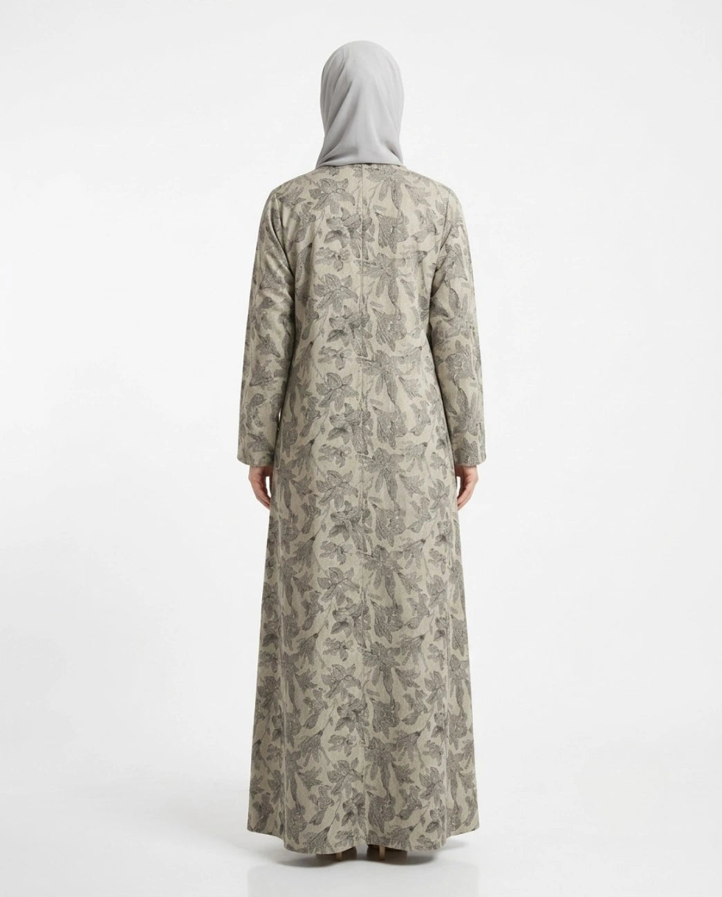 Imported Magestic Printed Light Gray Abaya - Front Open