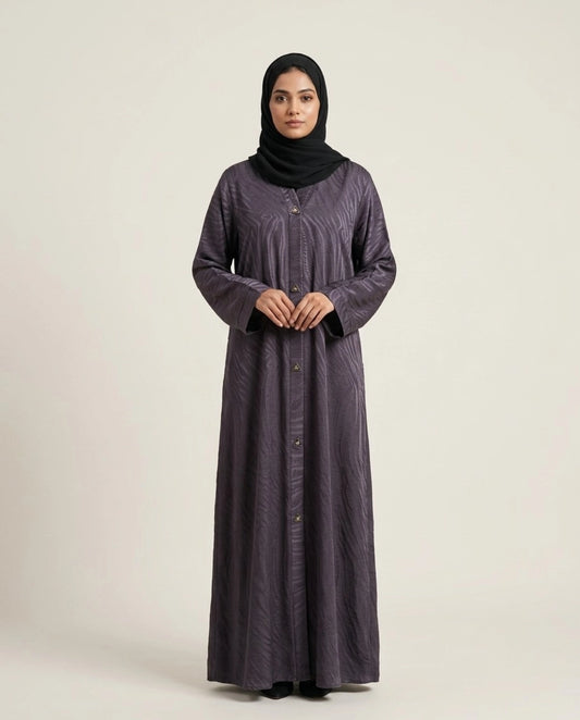 Imported Magestic Printed Blue Abaya - Front Open