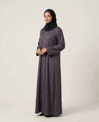 Imported Magestic Printed Blue Abaya - Front Open