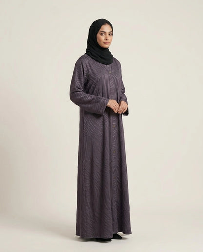 Imported Magestic Printed Blue Abaya - Front Open