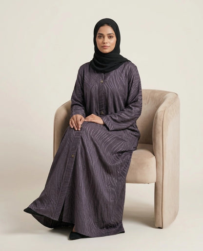 Imported Magestic Printed Blue Abaya - Front Open