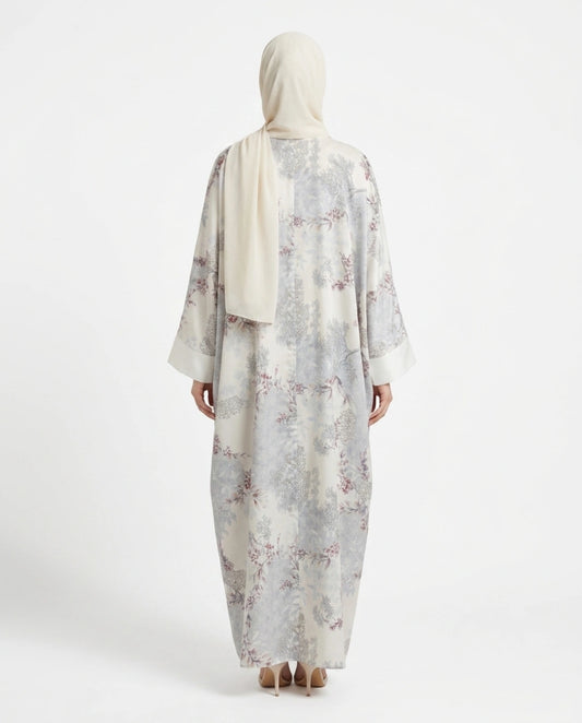 Italian Silk Printed Qaftan Abaya - Front Open