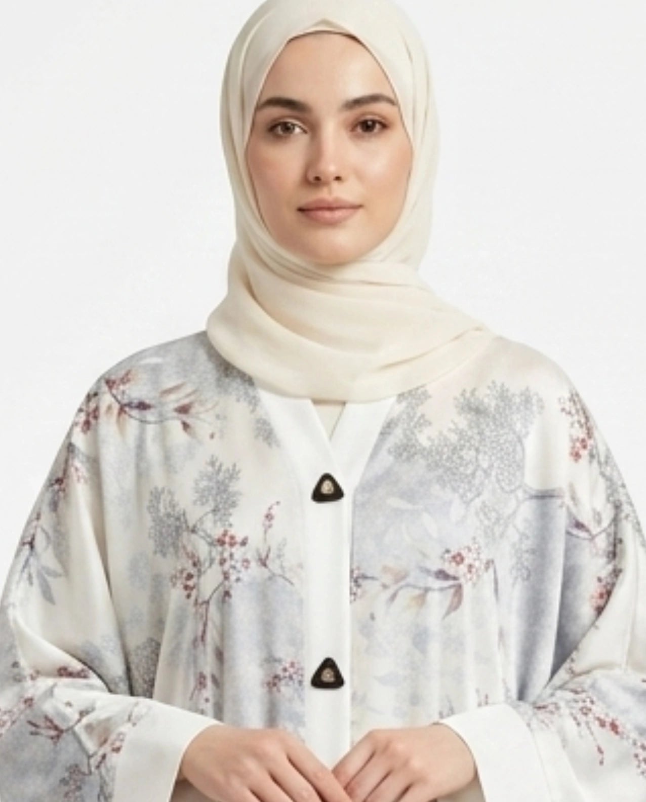 Italian Silk Printed Qaftan Abaya - Front Open