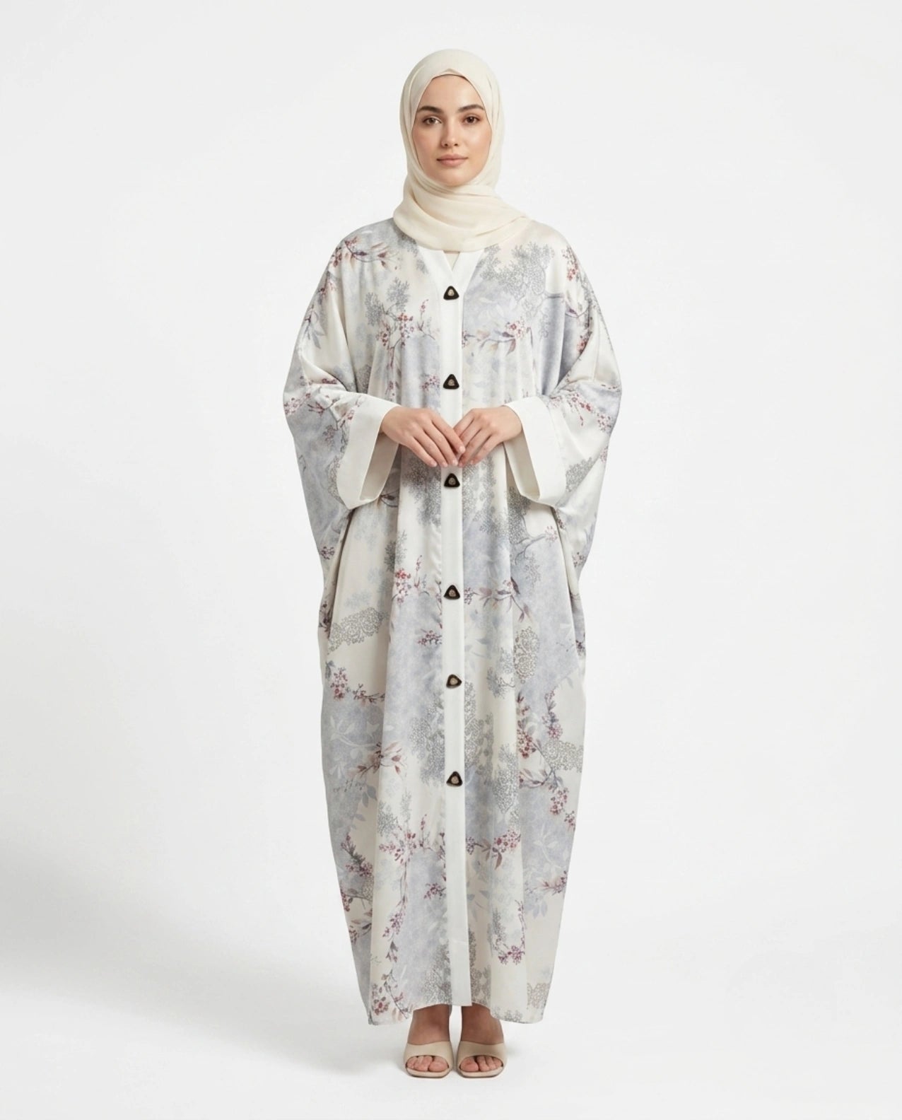 Italian Silk Printed Qaftan Abaya - Front Open