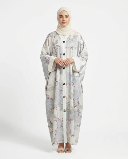Italian Silk Printed Qaftan Abaya - Front Open
