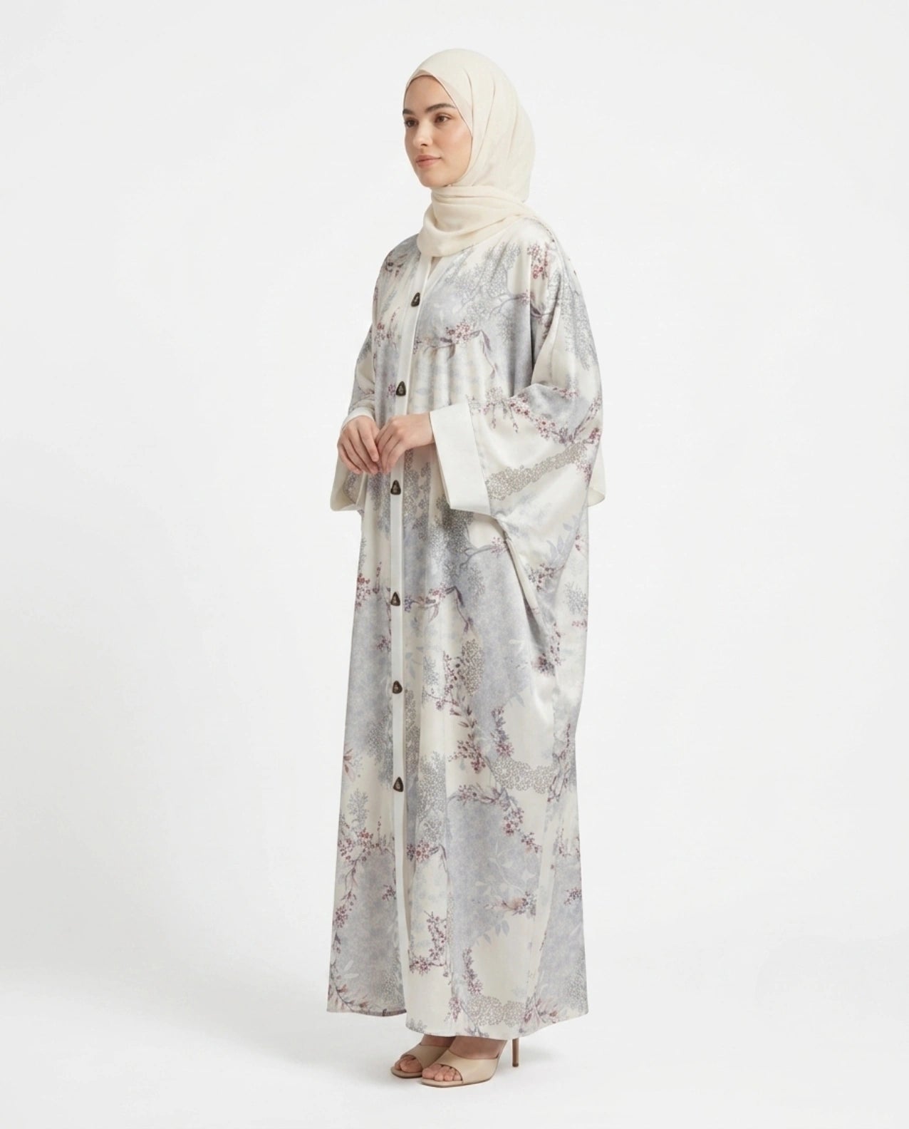 Italian Silk Printed Qaftan Abaya - Front Open