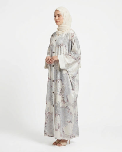 Italian Silk Printed Qaftan Abaya - Front Open