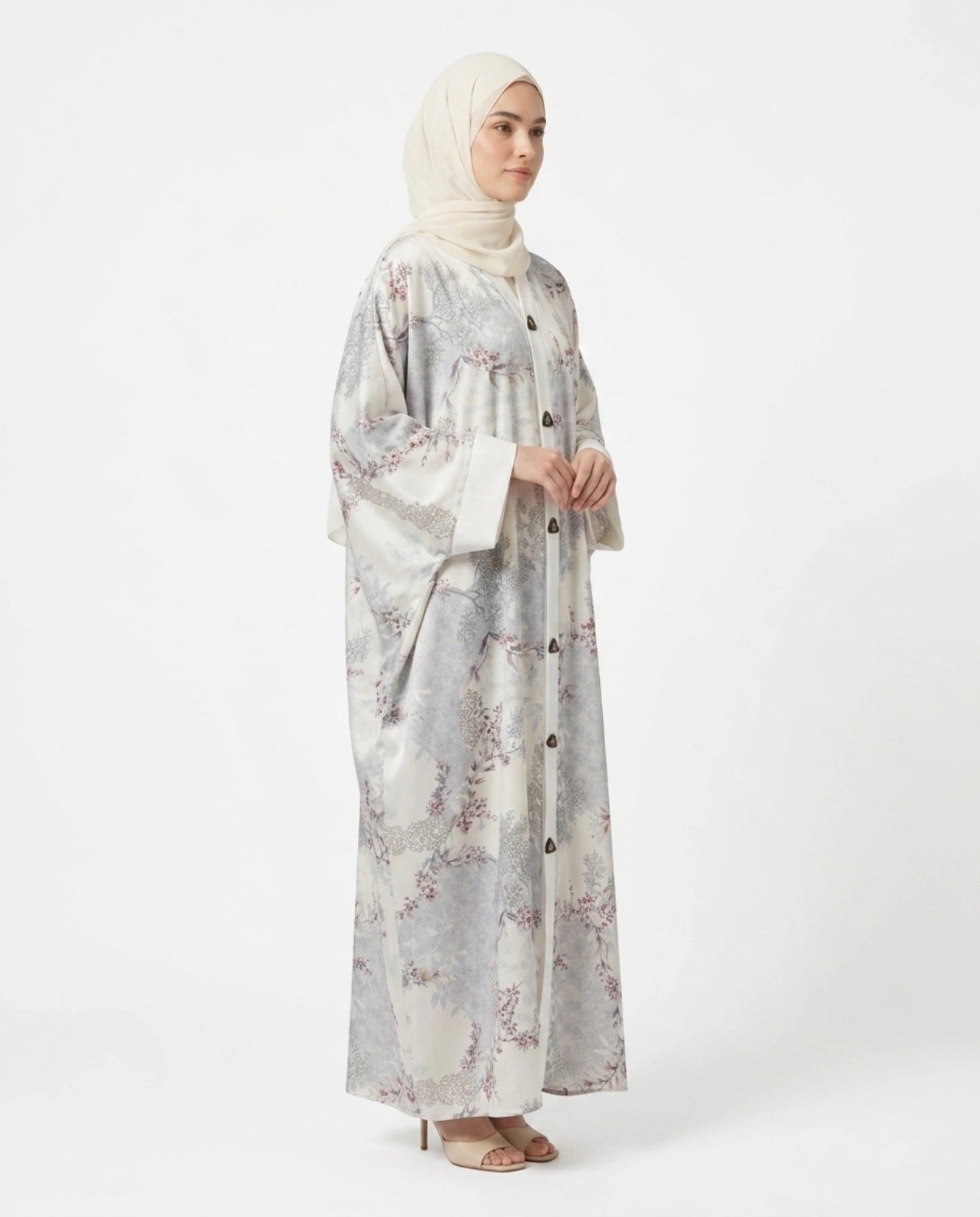 Italian Silk Printed Qaftan Abaya - Front Open