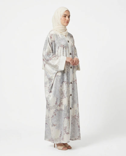 Italian Silk Printed Qaftan Abaya - Front Open