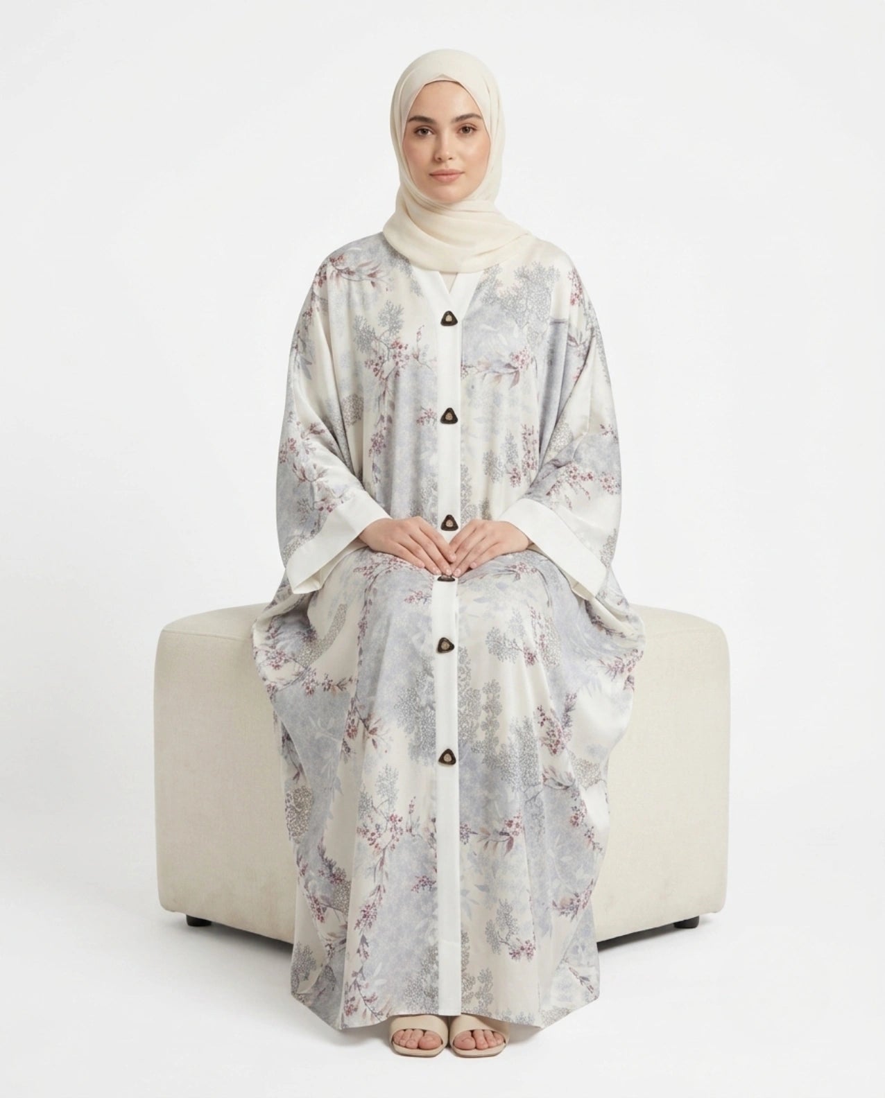 Italian Silk Printed Qaftan Abaya - Front Open