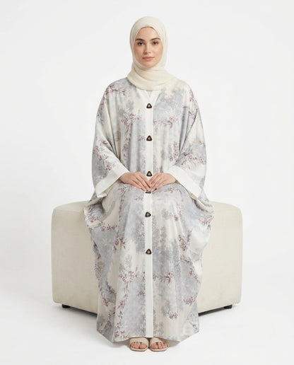 Italian Silk Printed Qaftan Abaya - Front Open