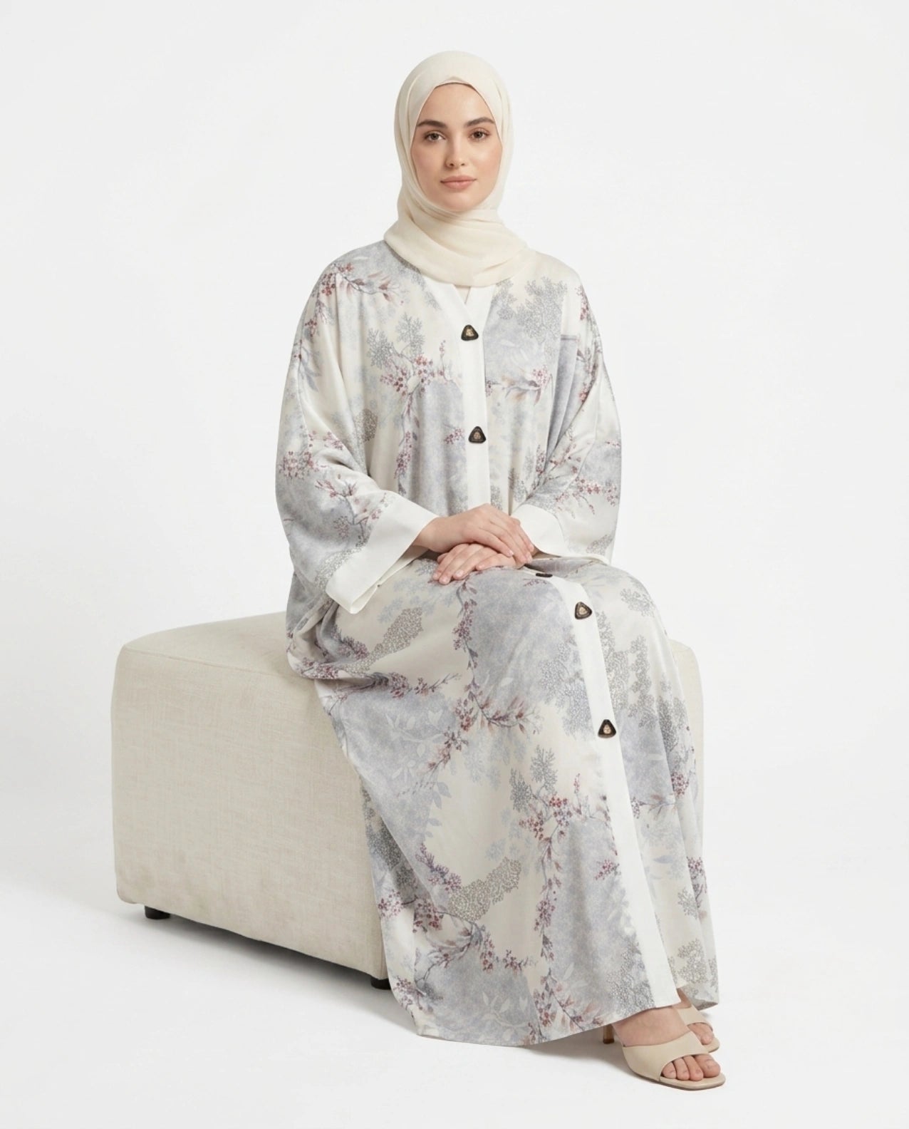 Italian Silk Printed Qaftan Abaya - Front Open