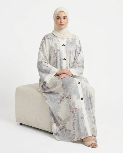 Italian Silk Printed Qaftan Abaya - Front Open
