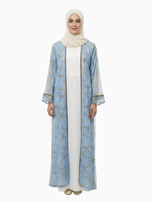 Sky Blue Shrug Abaya - Elegent Modest Wear