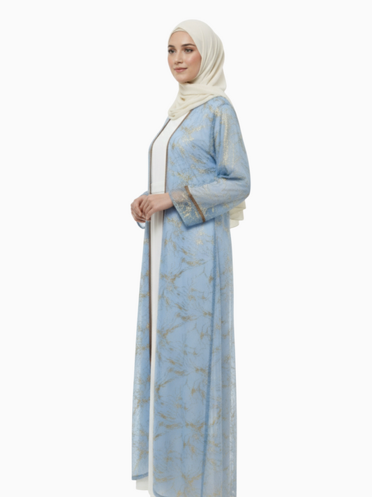 Sky Blue Shrug Abaya - Elegent Modest Wear