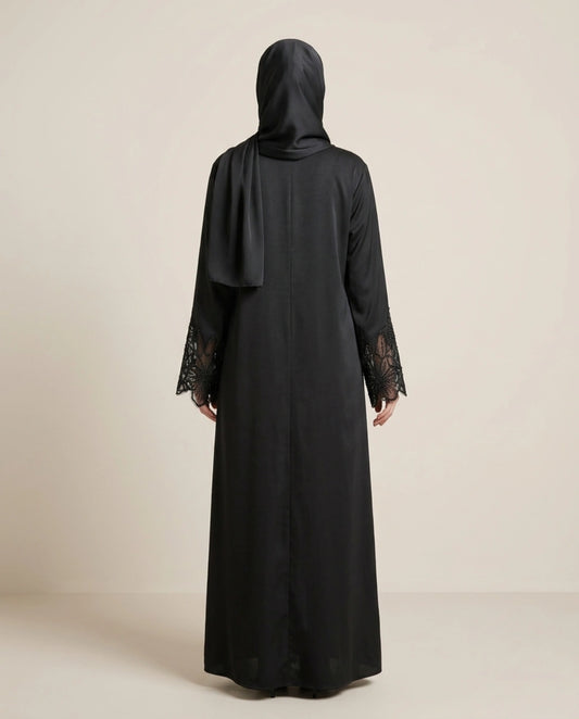 Imported Tiktok Heavy Cutwork Sleeves Abaya - Front Open