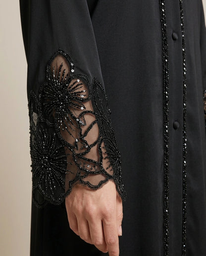 Imported Tiktok Heavy Cutwork Sleeves Abaya - Front Open