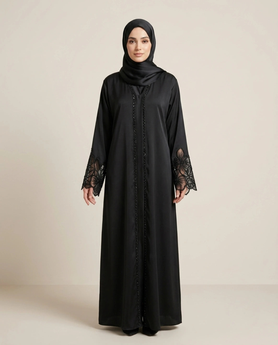 Imported Tiktok Heavy Cutwork Sleeves Abaya - Front Open