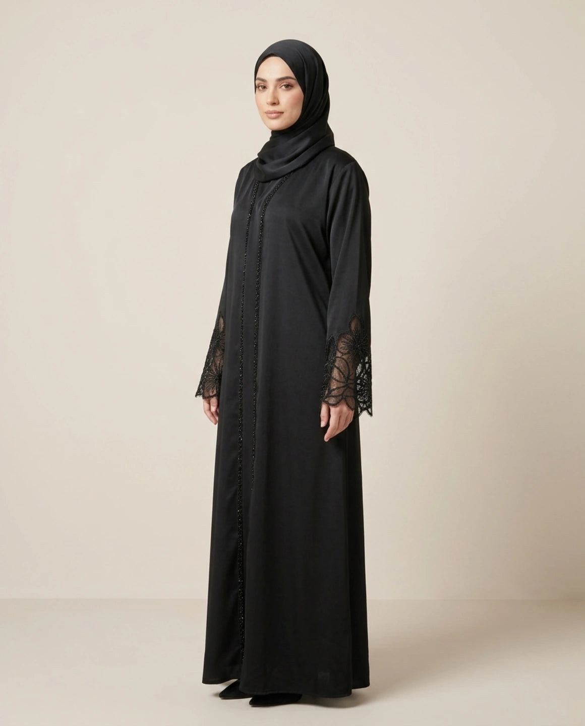 Imported Tiktok Heavy Cutwork Sleeves Abaya - Front Open