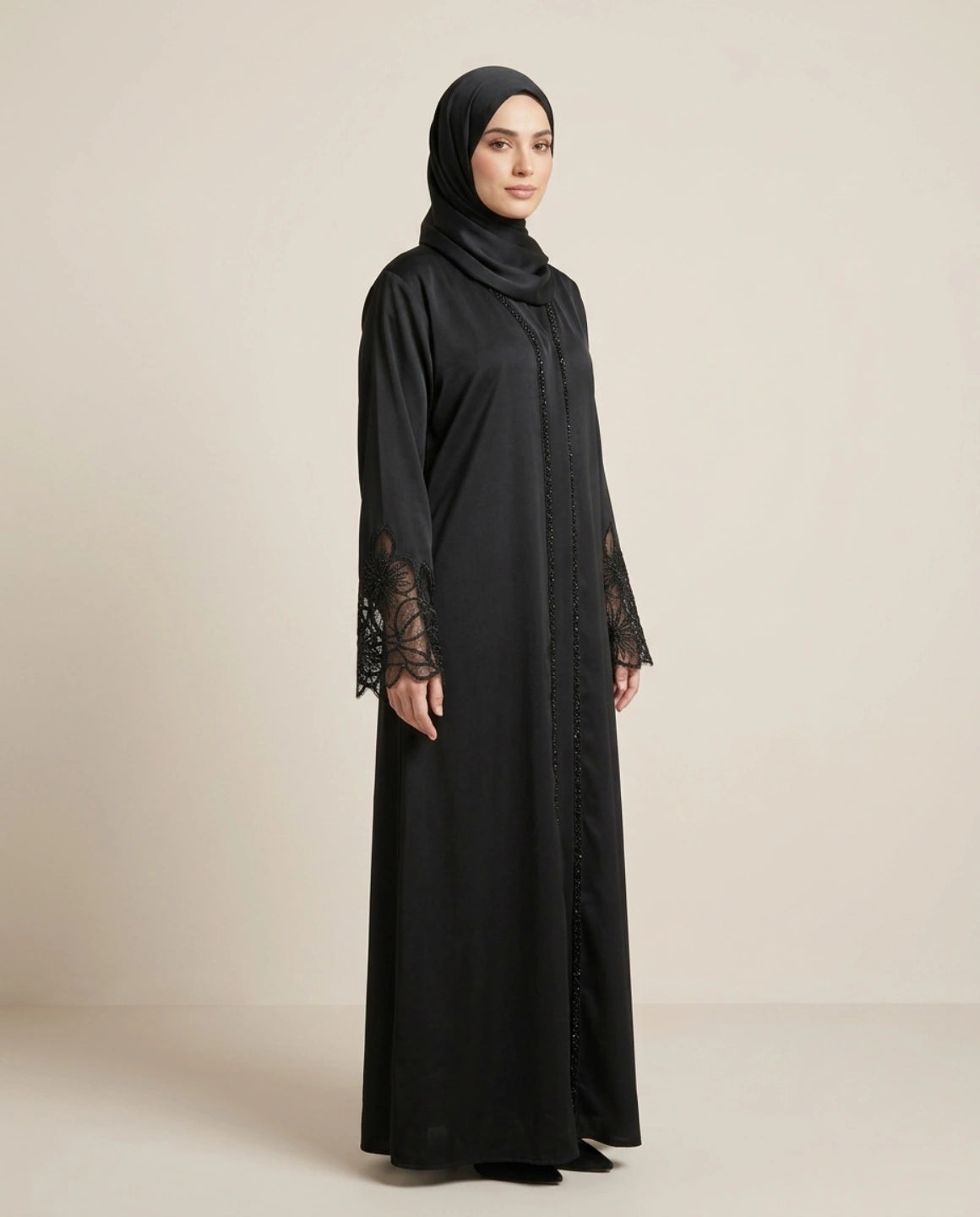 Imported Tiktok Heavy Cutwork Sleeves Abaya - Front Open