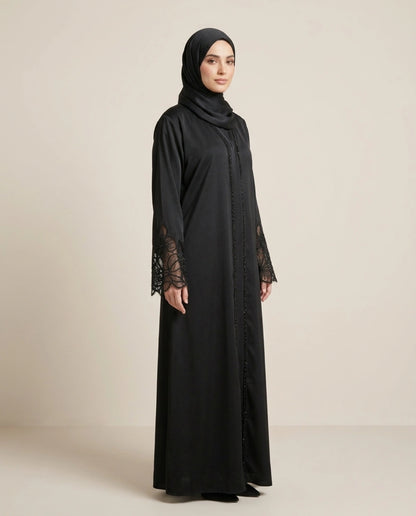 Imported Tiktok Heavy Cutwork Sleeves Abaya - Front Open