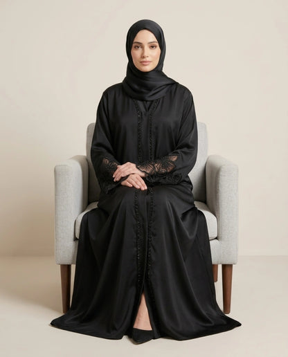 Imported Tiktok Heavy Cutwork Sleeves Abaya - Front Open