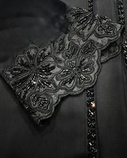 Imported Tiktok Beautiful Cutwork Sleeves Abaya - Front Open