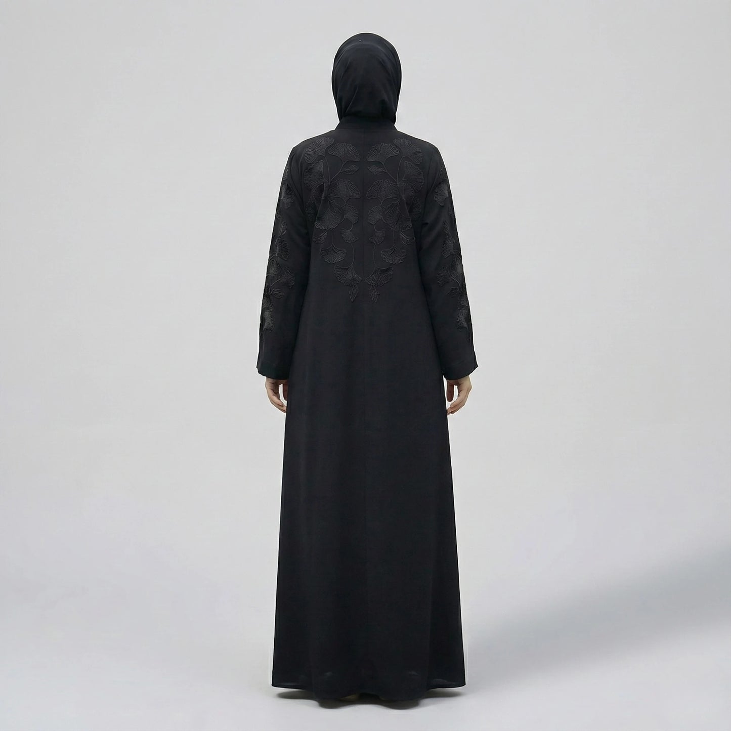 Black Nida Abaya with Black Embroidery