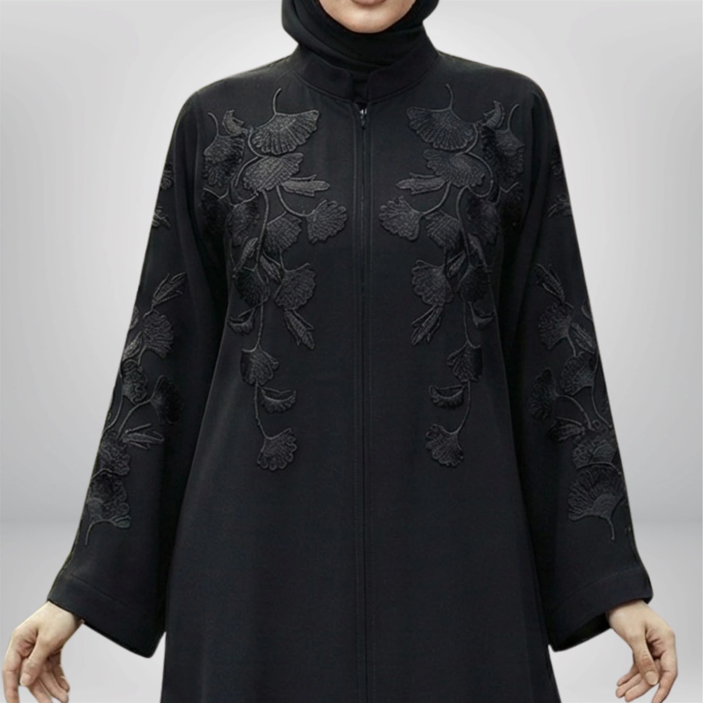 Black Nida Abaya with Black Embroidery