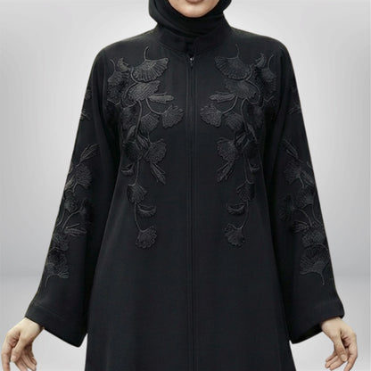 Black Nida Abaya with Black Embroidery