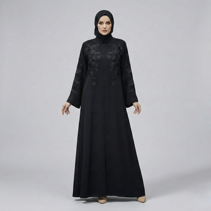 Black Nida Abaya with Black Embroidery