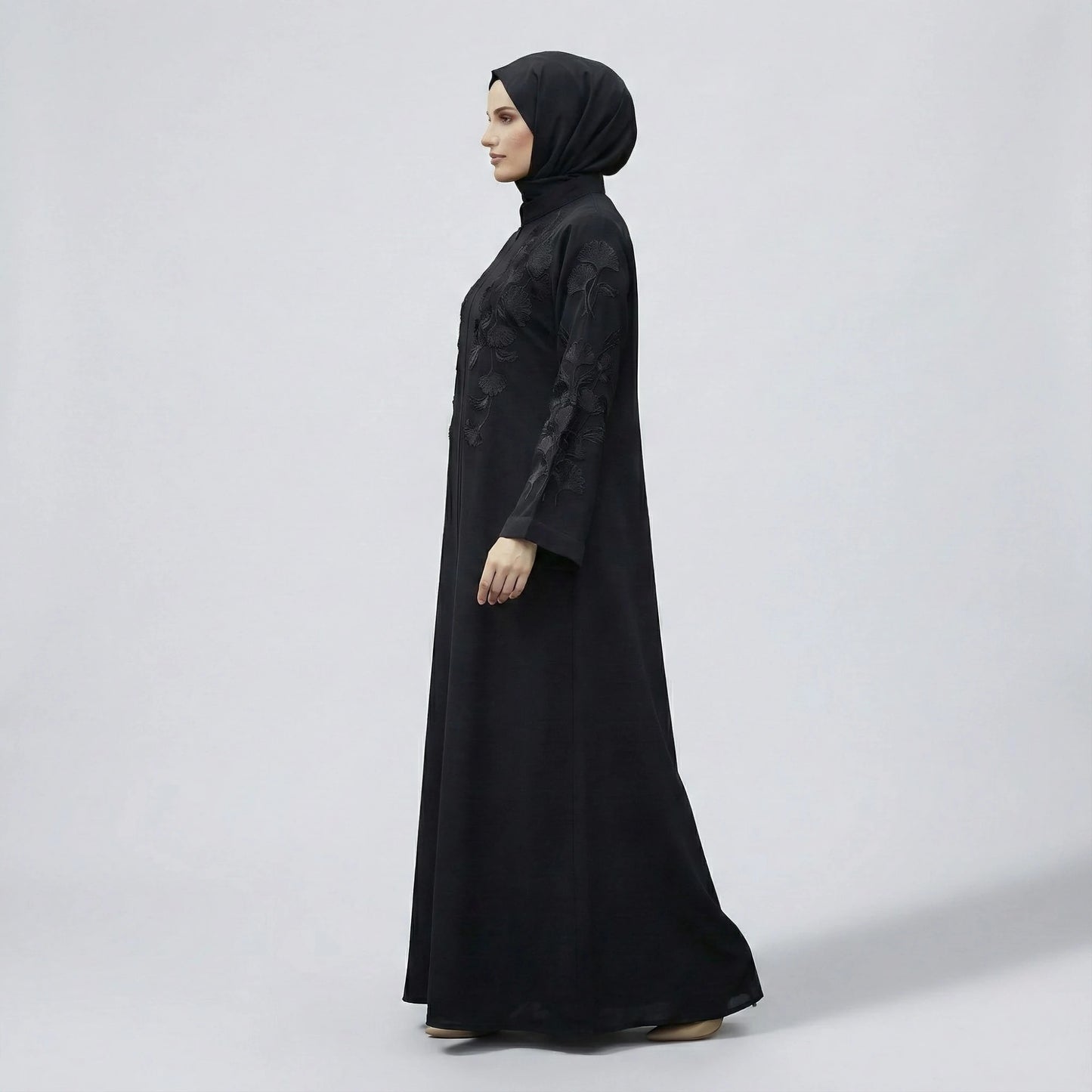 Black Nida Abaya with Black Embroidery