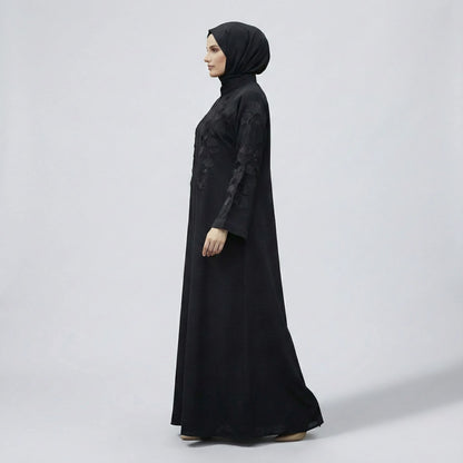Black Nida Abaya with Black Embroidery