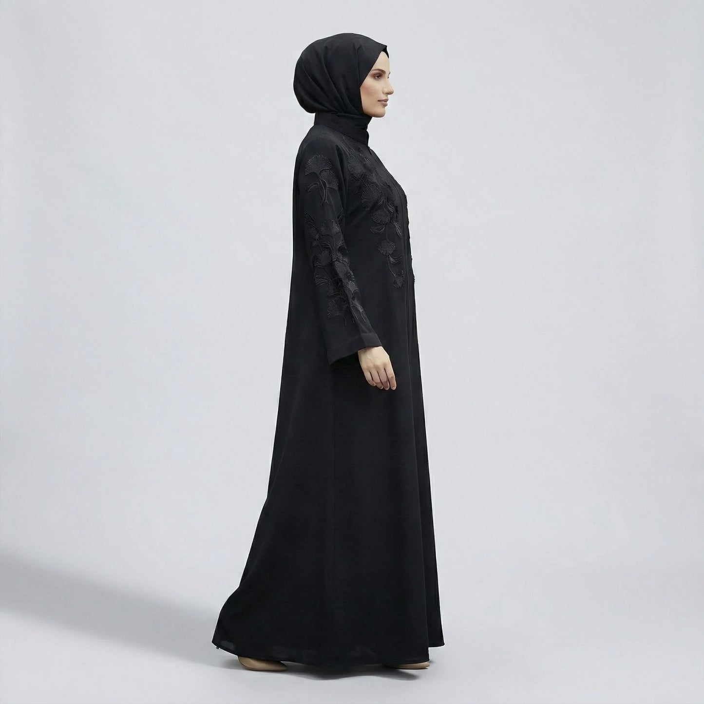 Black Nida Abaya with Black Embroidery