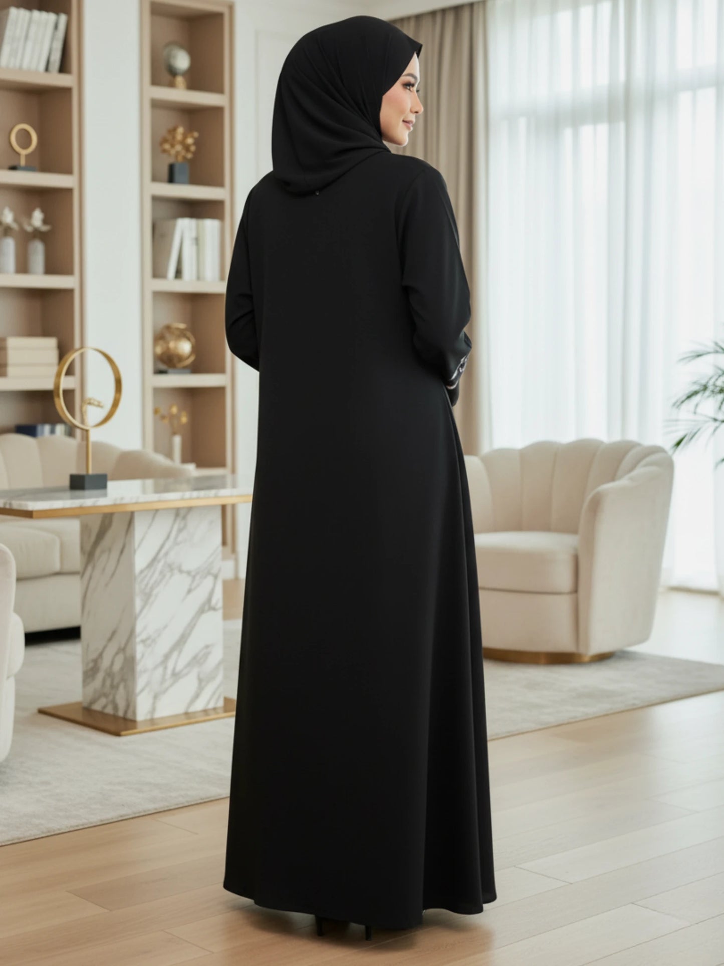 Black Nida Abaya with Floral Embroidery